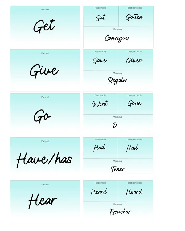 Irregular verbs flashcards