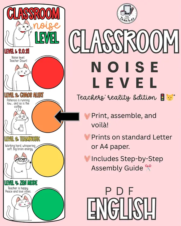 🚦 Flork Cat Noise Level Chart: Funny Classroom Management