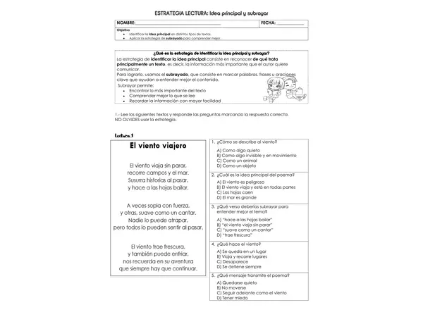 ESTRATEGIA LECTURA: Idea principal y subrayar