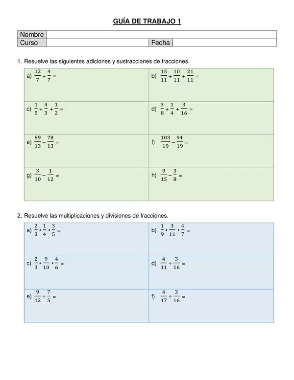  Guía de Trabajo de Matemáticas con Fracciones y Decimales, SEPTIMO, 