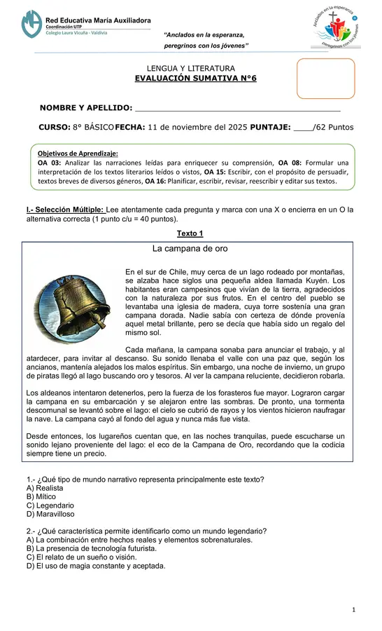 Evaluación Tipos de Mundo - 8° Básico
