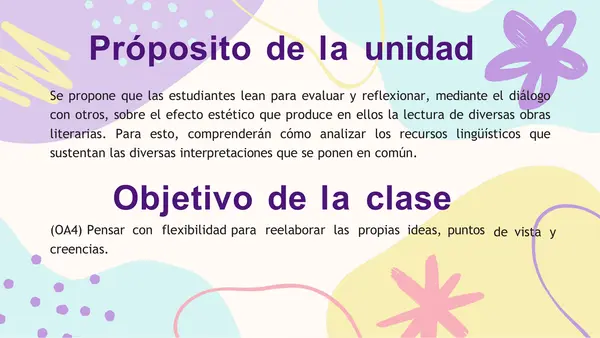 PRESENTACIÓN UNIDAD N°1; DIÁLOGO: LITERATURA Y EFECTO ESTÉTICO III°M
