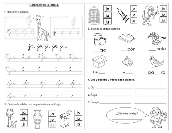 Guía 1° básico "Reforcemos la letra J"