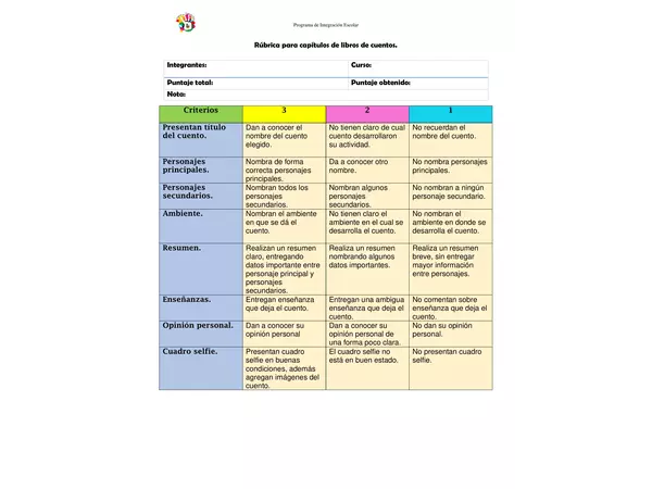 Rúbrica para cuentos