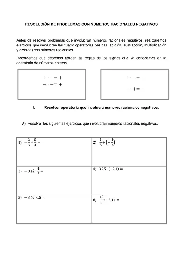 GUIA DE ESTUDIO: RESOLUCIÓN DE PROBLEMAS DE NUMEROS RACIONALES NEGATIVOS