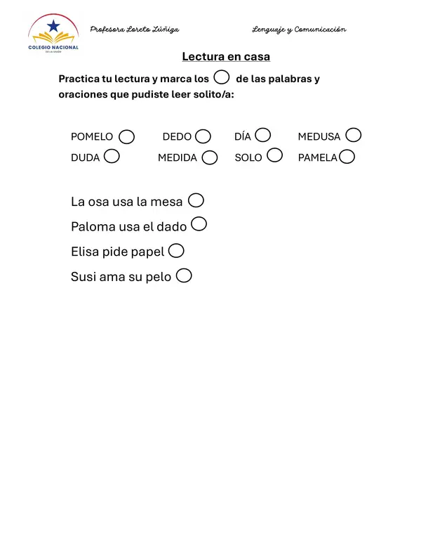 Lectura de palabras y oraciones