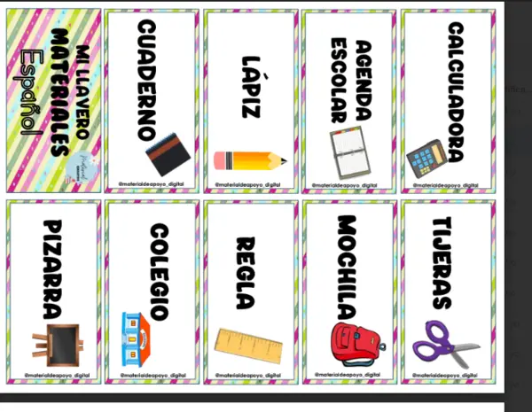 LLAVERO DE MATERIALES ESCOLARES- ESPAÑOL