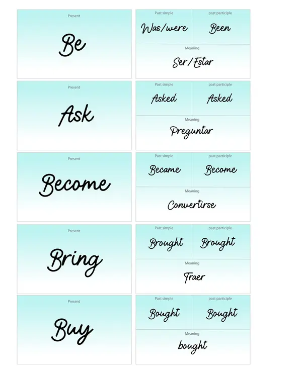Irregular verbs flashcards