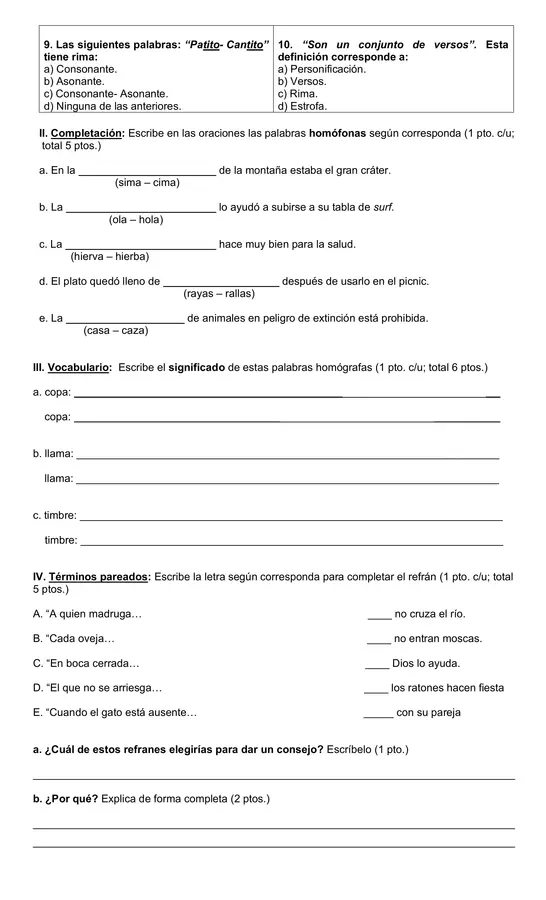 Evaluación 4°año "Texto poético"