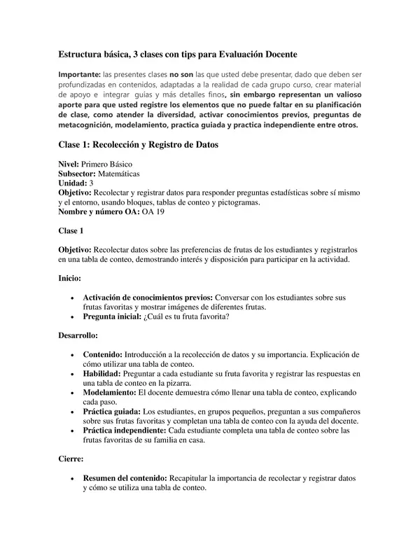 3 clases con tips para Evaluación Docente oa19 matematica Primero