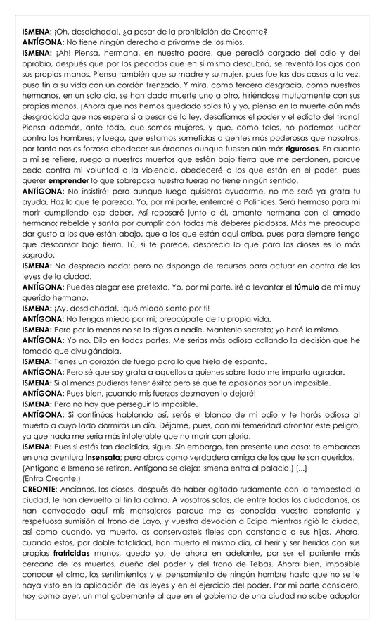 Guía de trabajo - Comprensión lectora Antígona - 8° 