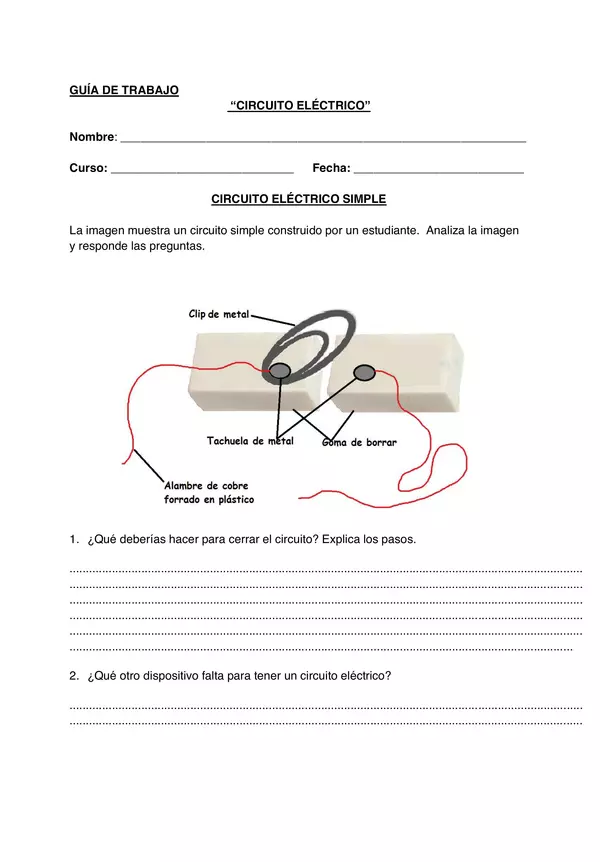 GUÍA DE TRABAJO  “CIRCUITO ELÉCTRICO” 2, QUINTO BASICO