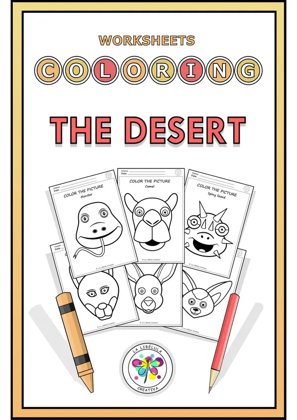 Worksheets coloring desert wild animals faces decorate craft no prep