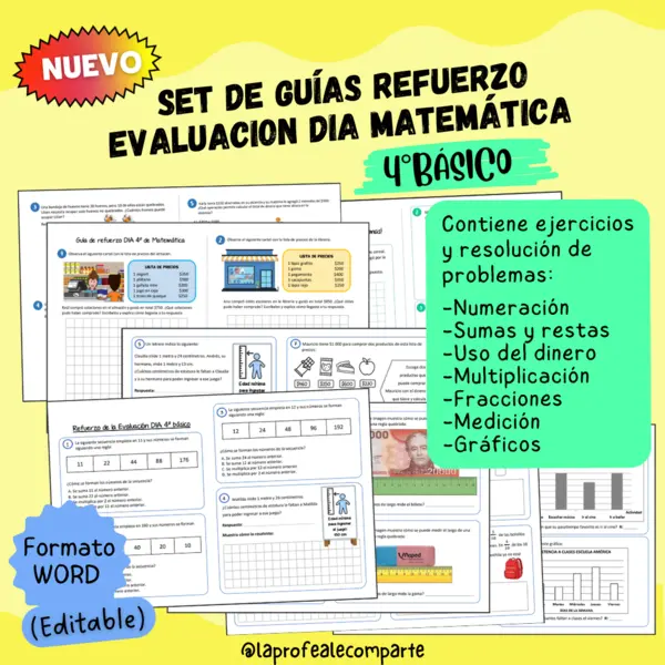 SET DE GUÍAS PARA REFUERZO EVALUACIÓN DIA MATEMÁTICA 4° básico