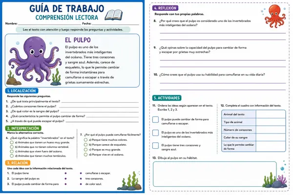 Habitantes del oceano Comprensión lectora