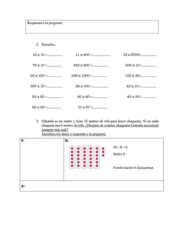 Refuerzo de contenidos: Ejercicios y problemas de multiplicación y división