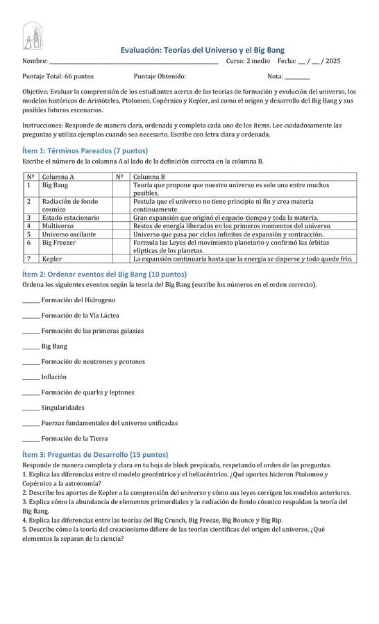Evaluación teorias y modelos del Universo