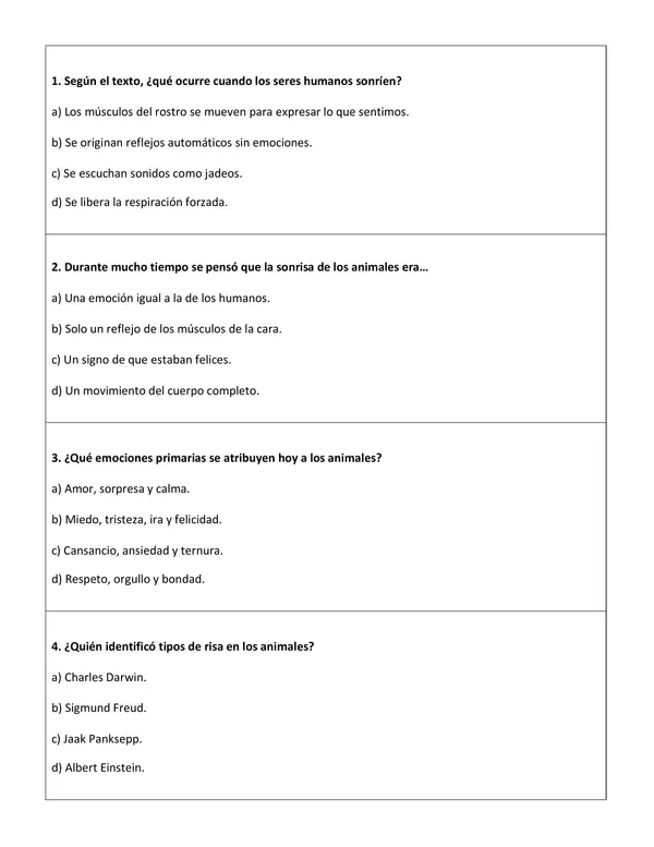 Comprensión lectora: Artículo Informativo - ¿Los animales sonríen?