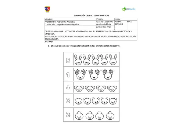 Evaluacion adaptada Matematicas 