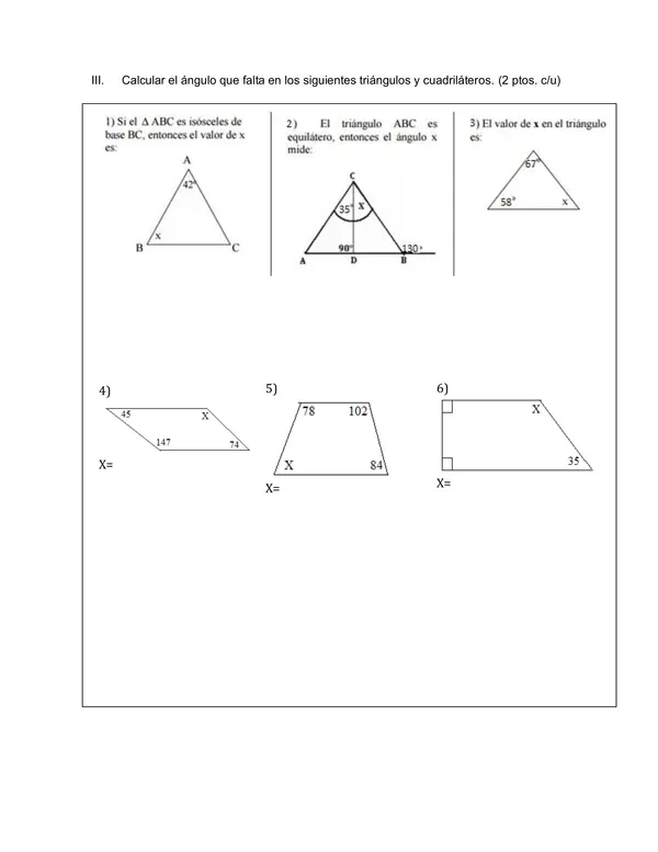 Evaluacion de Matematica 6 Basico: angulos entre rectas