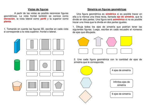 Guía síntesis "Vistas de figuras" "Simetría de figuras geométricas" 4° básico.