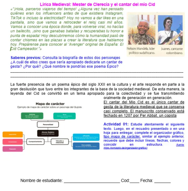 10M1SEM3 - Lírica Medieval:  el cantar del Mío Cid 