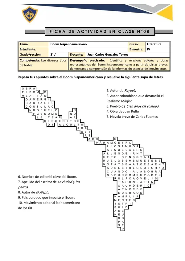 Boom hispanoamericano (Actividad de clase – 2° Secundaria)