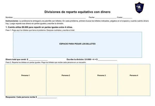 División equitativa con billetes