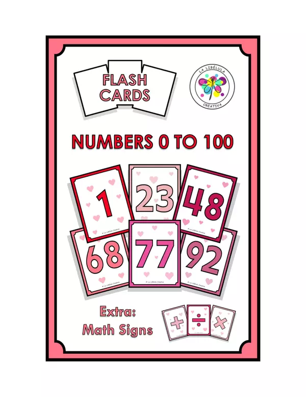 Flash cards numbers 0 to 100 math valentines day extra signs 