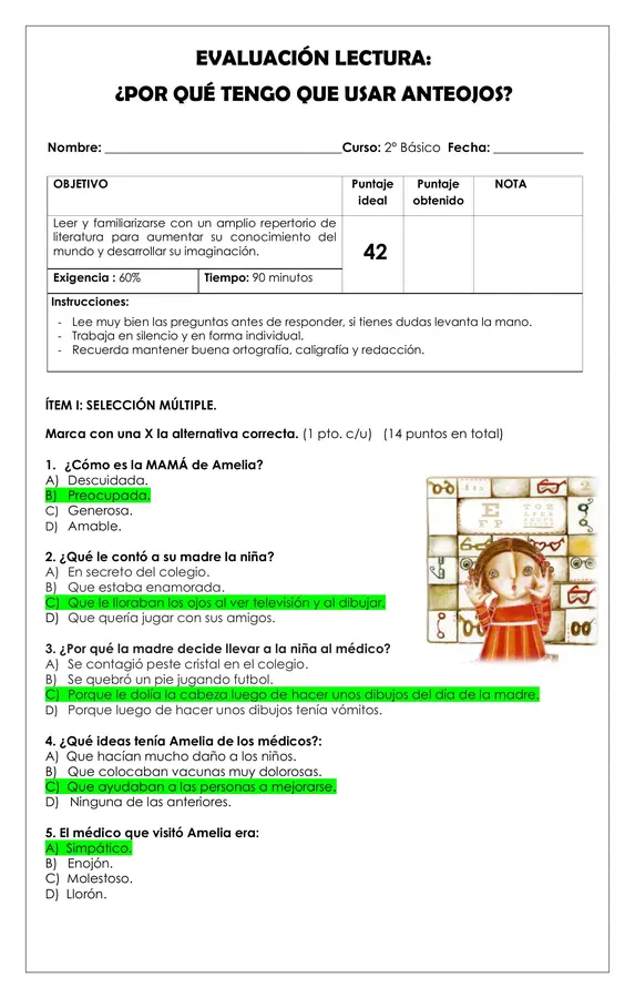 Prueba Lectura  - ¿Por qué tengo que usar anteojos?