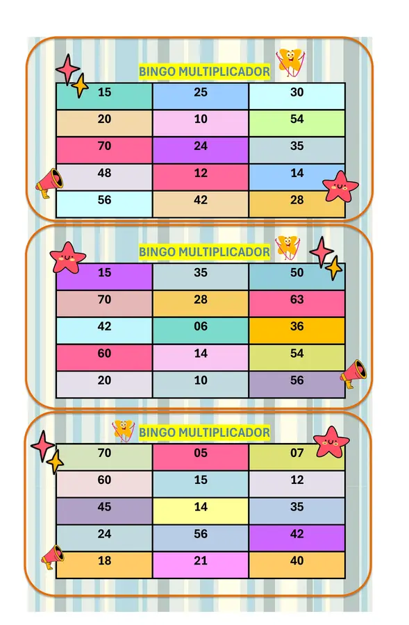 Bingo de las tablas 5 -6 y 7