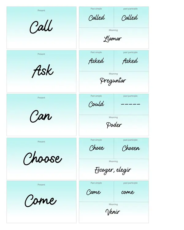 Irregular verbs flashcards