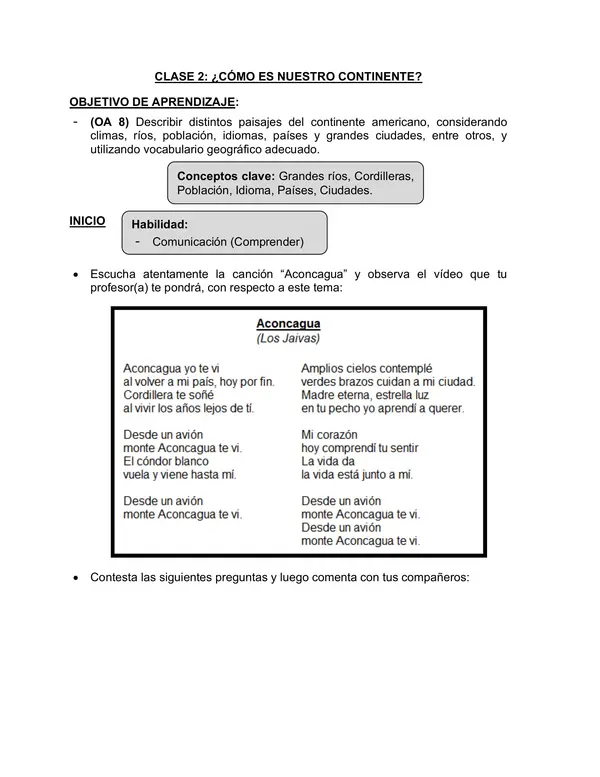 CÓMO ES NUESTRO CONTINENTE ( GUÍA DE APRENDIZAJE)