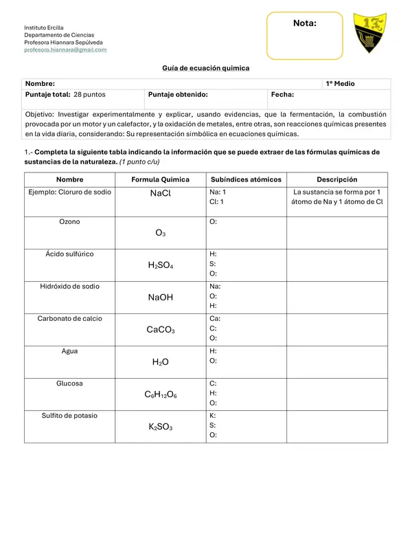 Guía ecuaciones químicas 