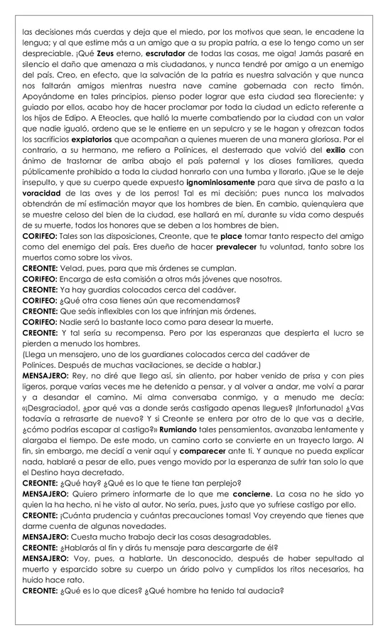 Guía de trabajo - Comprensión lectora Antígona - 8° 