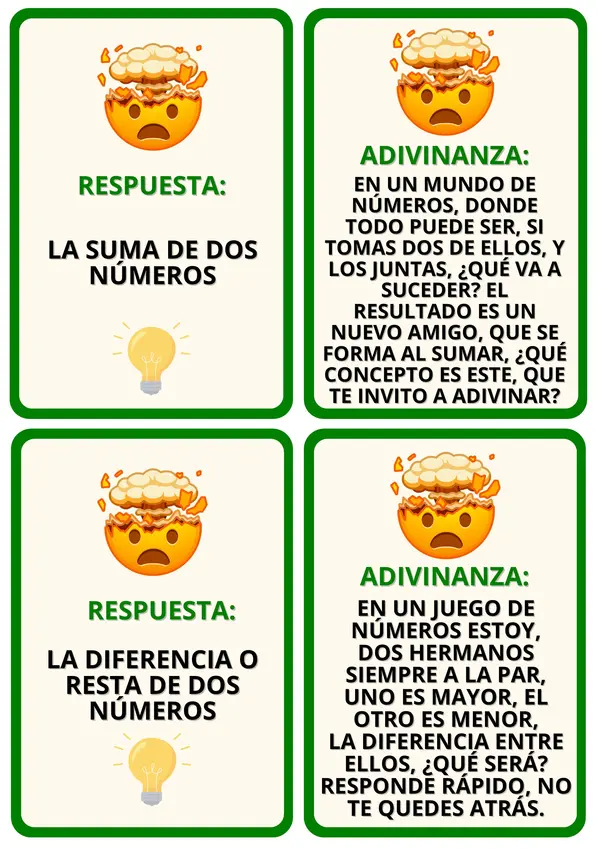 Tarjeta de adivinanzas Lenguaje Algebraico