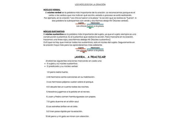 Actividad de sintaxis. Marcar el núcleo