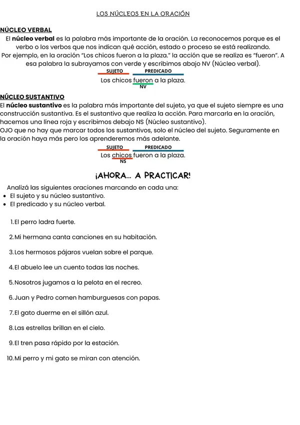 Actividad de sintaxis. Marcar el núcleo