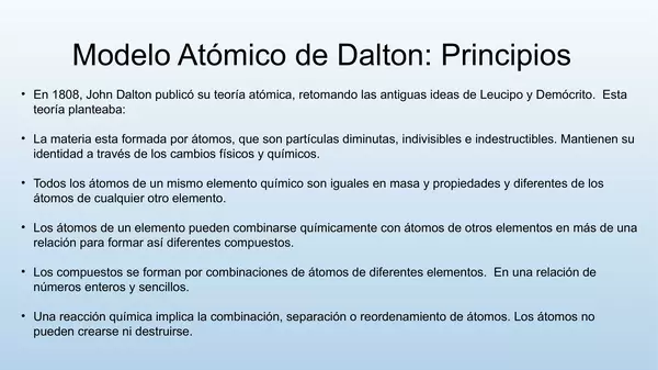 PRESENTACION MODELO ATOMICO DE DALTON , OCTAVO BASICO, CS NATURALES