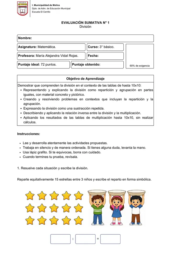 3° básico - Evaluación sumativa: División