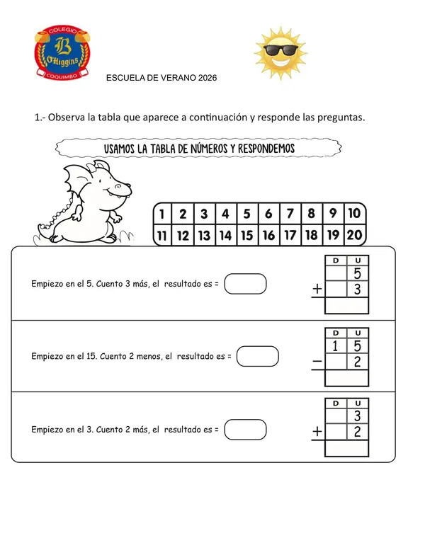 adición y sustracción con tablade números.