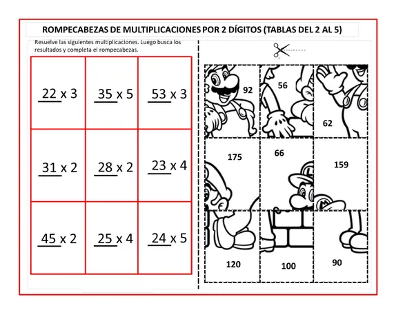 2 Rompecabezas de las multiplicaciones tablas del 2 al 5