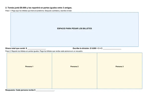 División equitativa con billetes