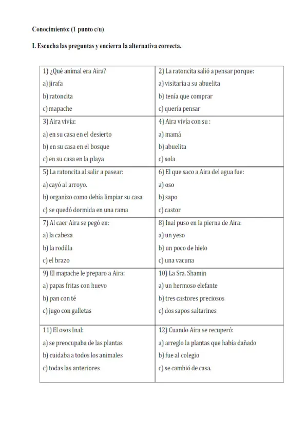 Evaluación Libro Amigos en el Bosque