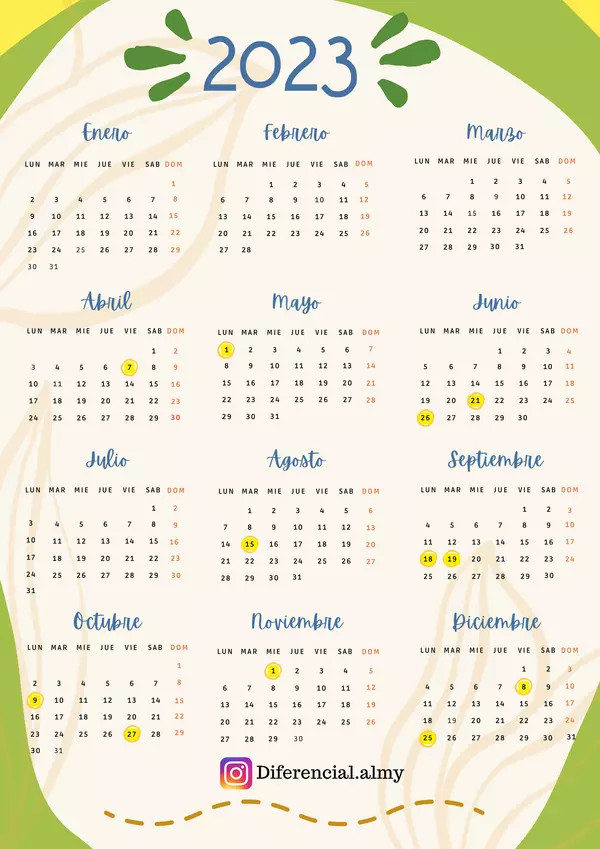 Calendario Mensual y Registro 2023 