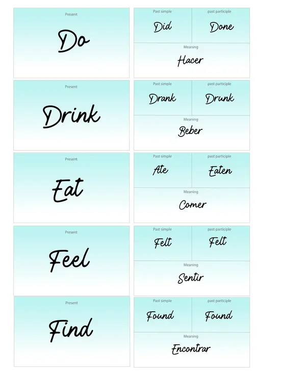 Irregular verbs flashcards