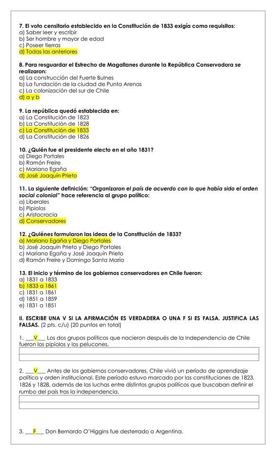 Prueba Historia 6° - Periodo Conservador 