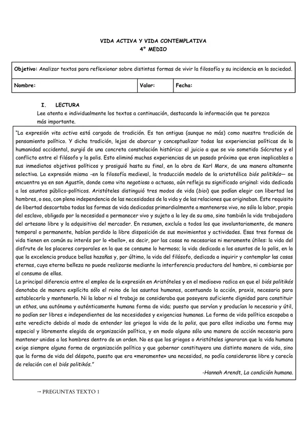 VIDA ACTIVA Y VIDA CONTEMPLATIVA — HANNAH ARENDT Y LOS GRIEGOS