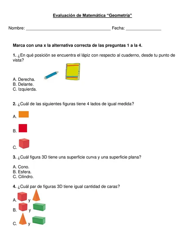 Evaluación "Geometría" segundo año básico.