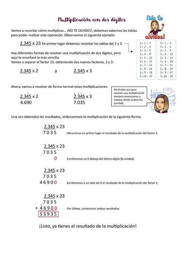 Cómo resolver una multipicación de dos dígitos y una división